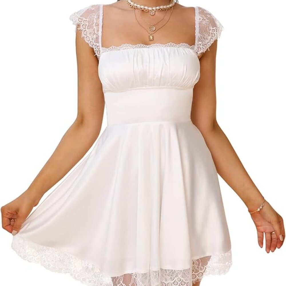 XS Satin Lace Strap Mini Dress